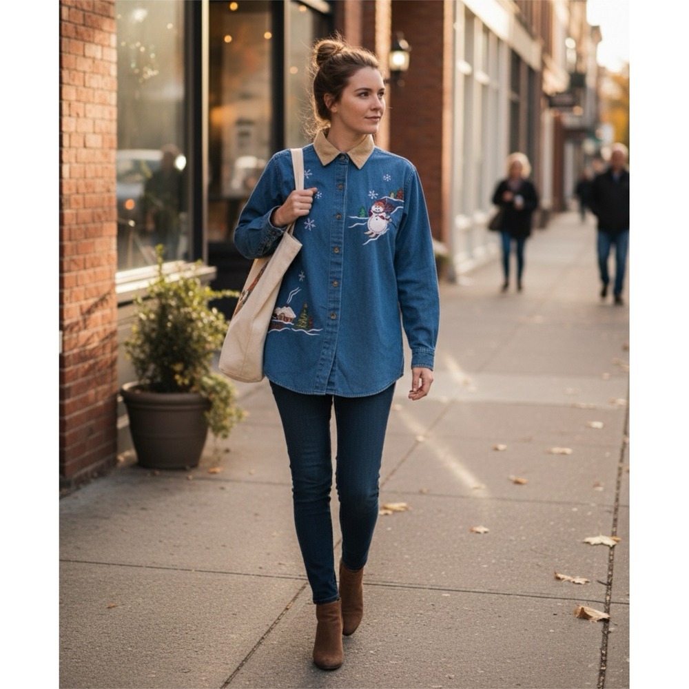 Y2K Vintage Cottage Core Grandma Ugly  Denim Embroidered Festive Corduroy